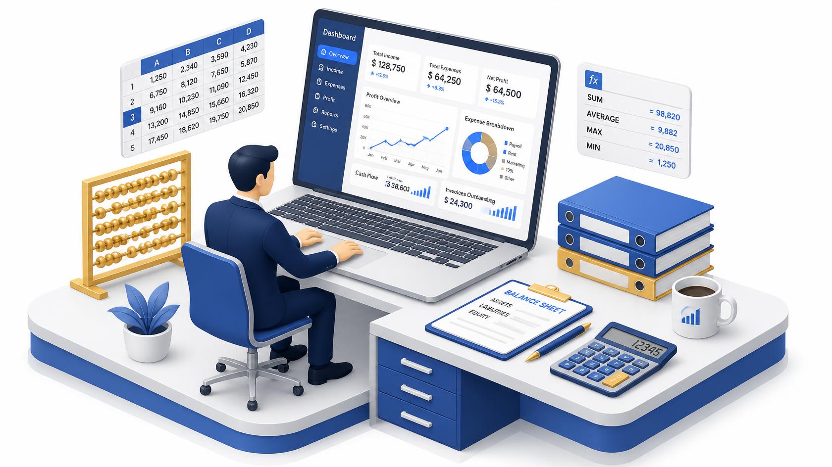 Professional accountant working at computer providing financial services in Dubai